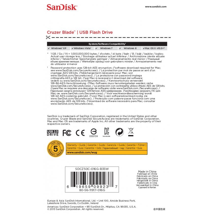 SanDisk Cruzer Blade USB atmintukas 16 GB USB A tipo 2.0 Balta – 5