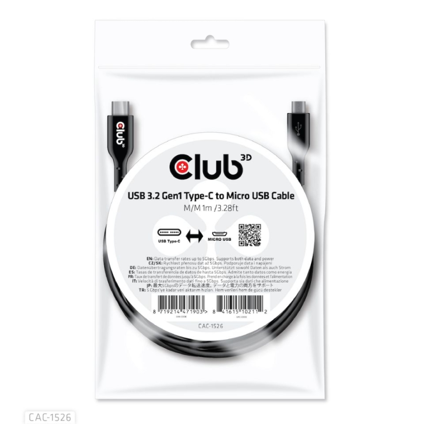 CLUB3D CAC-1526 USB кабель USB 3.2 Gen 1 (3.1 Gen 1) 1 m USB C Micro-USB B Черный – 2