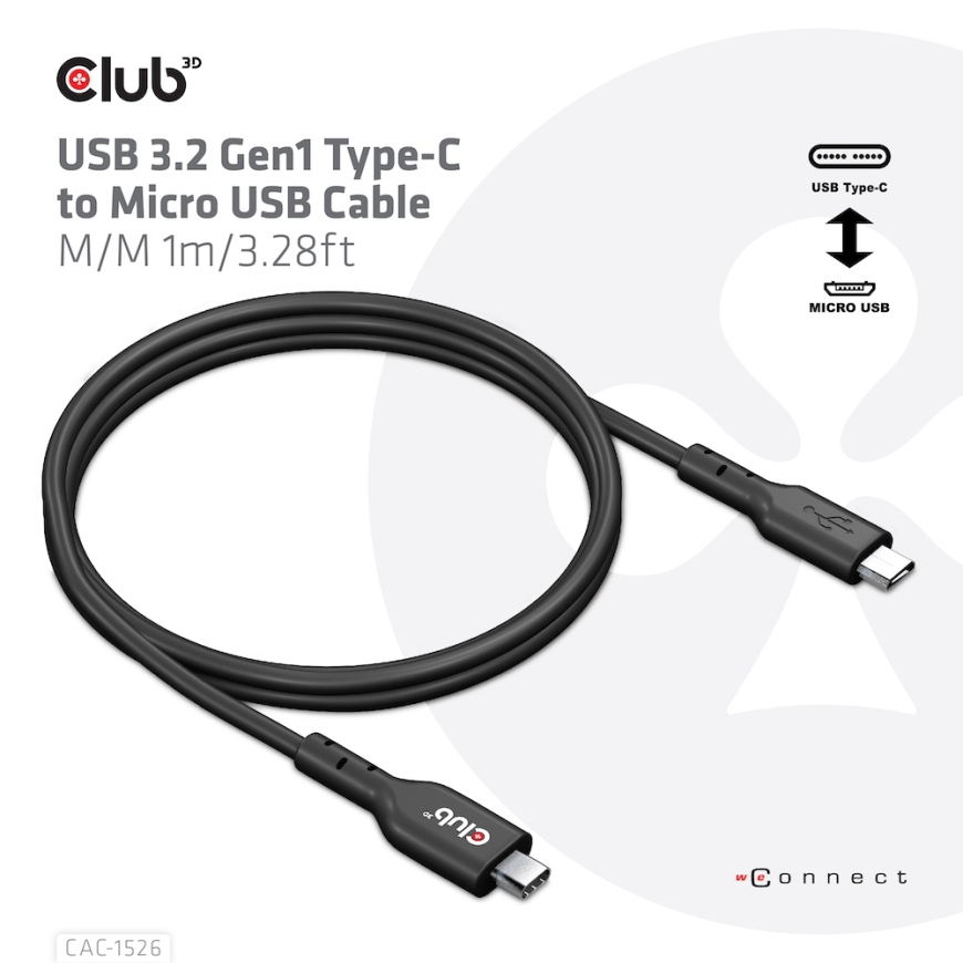 CLUB3D CAC-1526 USB-kaapeli USB 3.2 Gen 1 (3.1 Gen 1) 1 m USB C Micro-USB B musta – 3