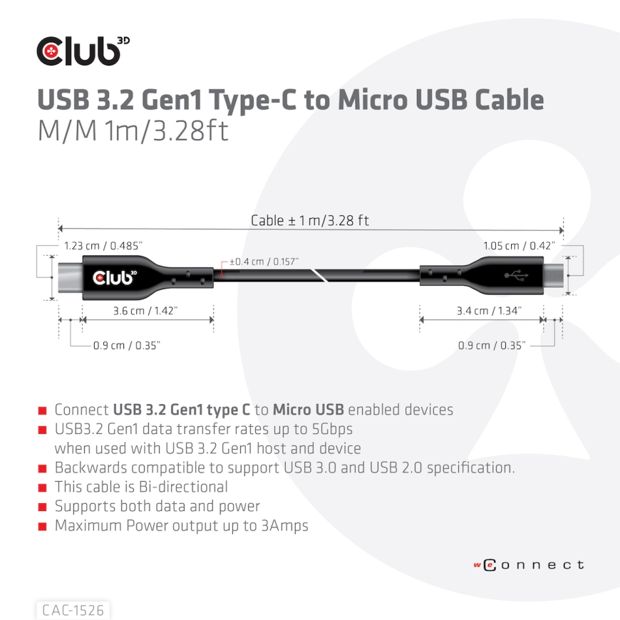 CLUB3D CAC-1526 USB-kaapeli USB 3.2 Gen 1 (3.1 Gen 1) 1 m USB C Micro-USB B musta – 4