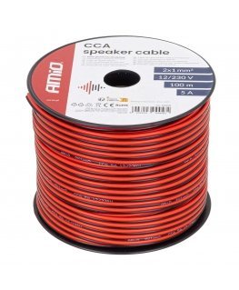 Kahesüdamikuline kõlarikaabel, 2x1mm2, 100m, 5A, amio-04458