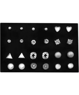 Elegant Earrings Set - Silver Studs (12 Pairs)