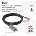 CLUB3D USB Gen2 Type-C to HDMI 4K120Hz 8K60Hz HDR10 with DSC1.2 Active Cable M/M 3m / 9.84ft