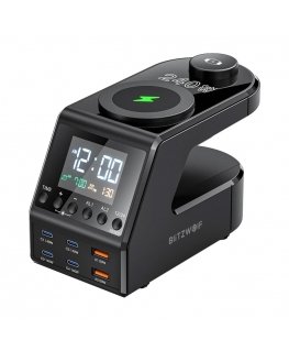 Blitzwolf BW-FW10 herätyskello latausasemalla 2xUSB-A, 4xUSB-C, 240W