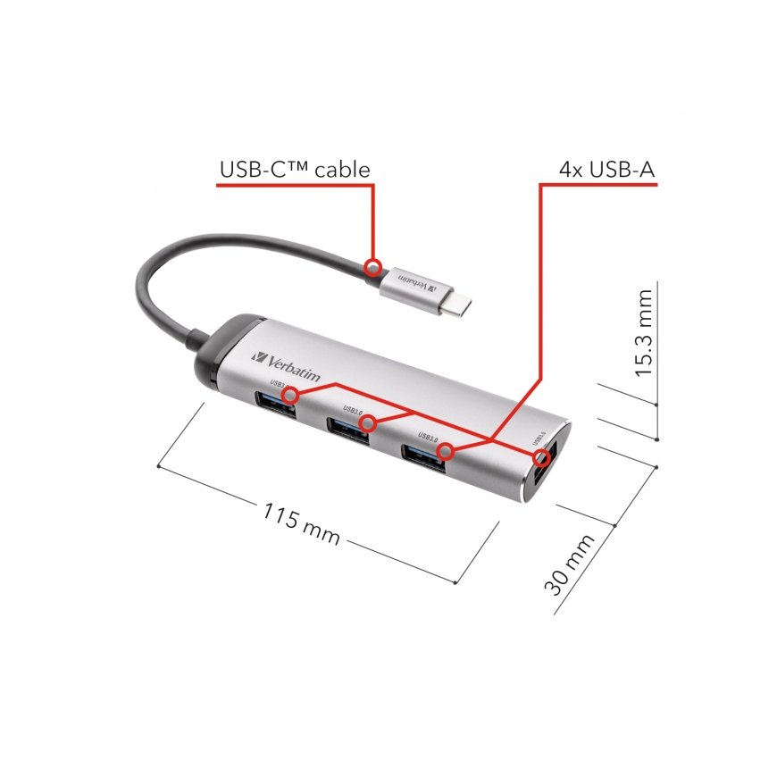 Verbatim USB-C Multiport Hub Four port USB 3.2 Gen 1 – 5
