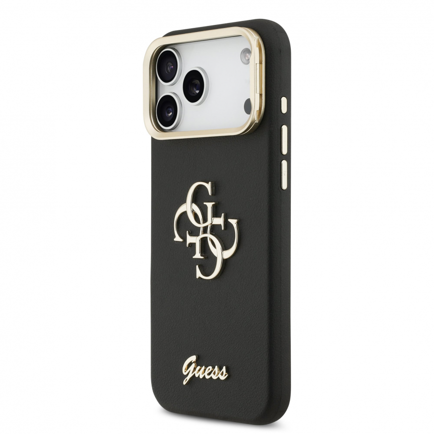 Guess PU Grained 4G Logo Stand Camera Frame Case for iPhone 17 P