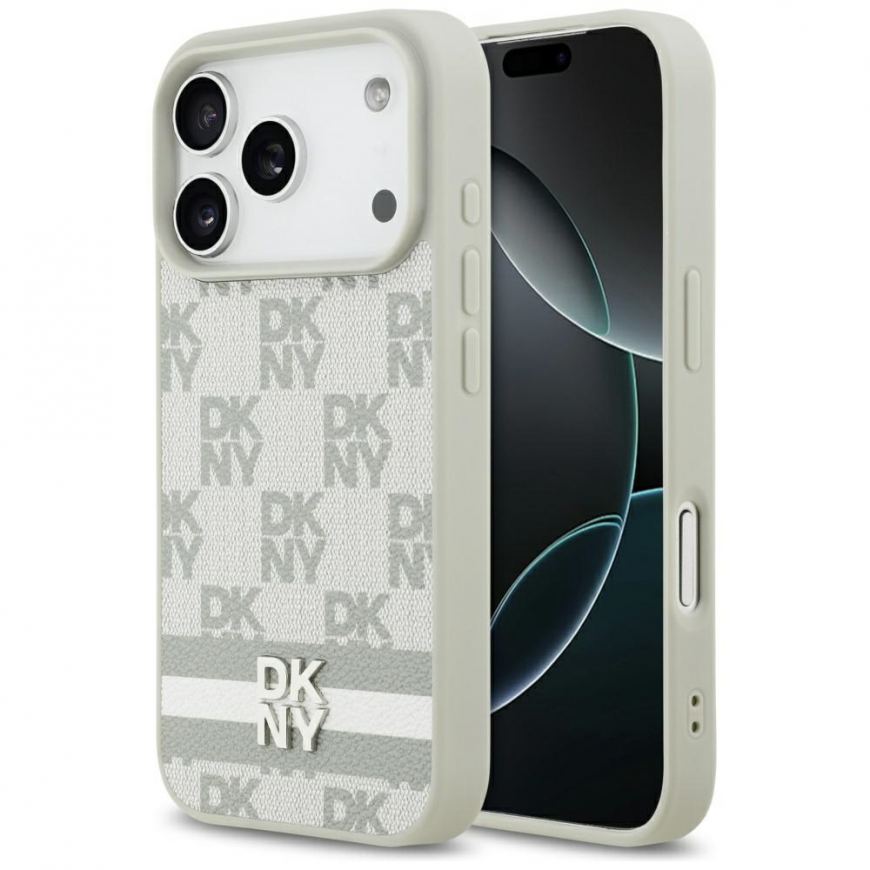 Etui DKNY Checkered with Printed Stripes do iPhone 17 Pro beżow
