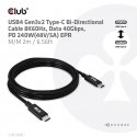 CLUB3D USB4 Gen3x2 Type-C Bi-Directional Cable 8K60Hz, Data 40Gbps, PD 240W(48V/5A) EPR M/M 2m / 6.5