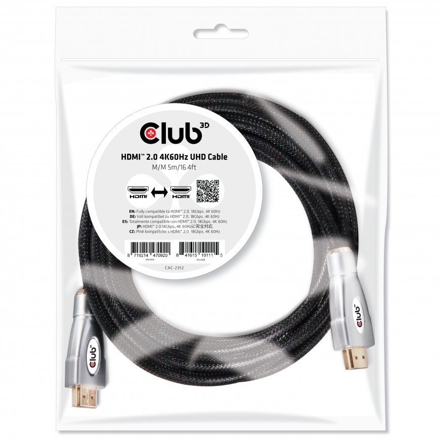 CLUB3D HDMI 2.0 4K60Hz UHD Cable 5m/16.4ft – 3