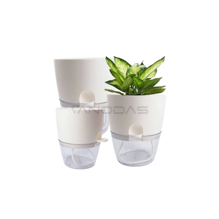 OEM Self-Watering Flower Pot – 14.5 cm – White – with