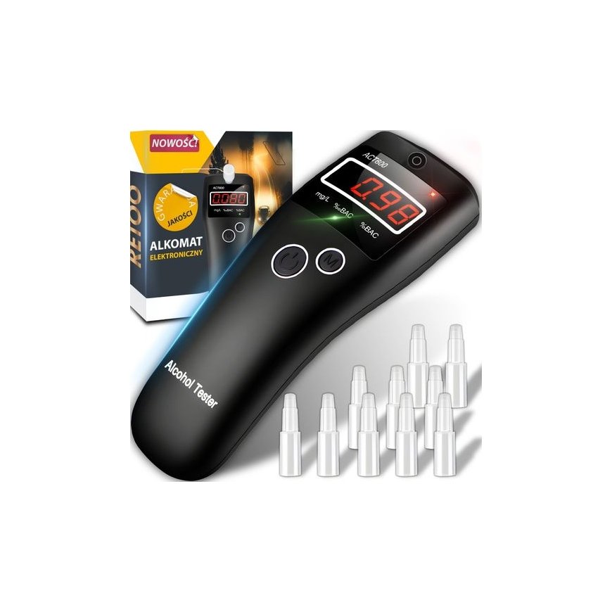 Retoo Puslaidininkiline elektrooniline LCD alkotester 10 suuotsa komplektiga – 2