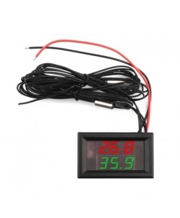 Oem skaidrs termometrs ar zondi – DC 4-28V – 55 ~ + 120°C – Divi kanāli – Sarkanā/Zeltdatņa
