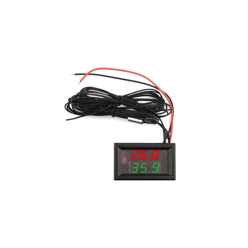 OEM Skydinis thermometer with probe – DC 4-28V – 55 ~ + 120°C – Two channels – Red/Green