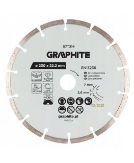 Graphite segmentēts dimanta griešanas disks, 230 x 22,2 mm, sausai un mitrai apstrādei