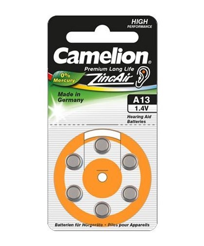 Camelion A13/DA13/ZL13, Zinc air cells, 6