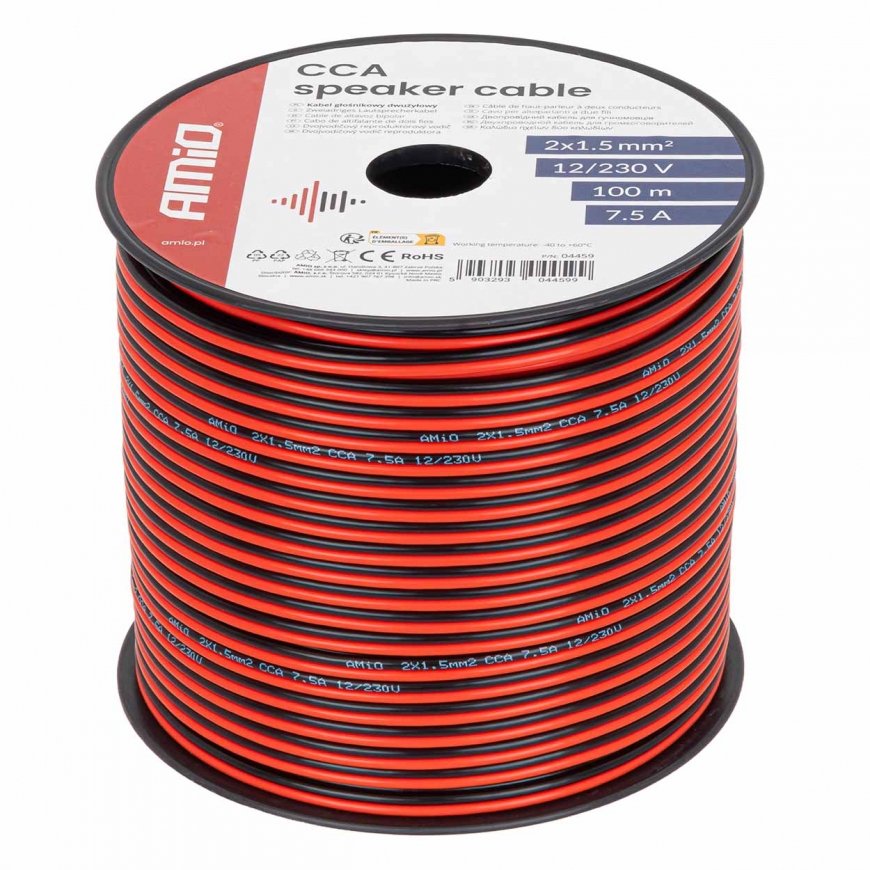 Two-core speaker cable, approximately 2x1.5 mm2, 100 m, 7.5 A, amio-04459 – 2