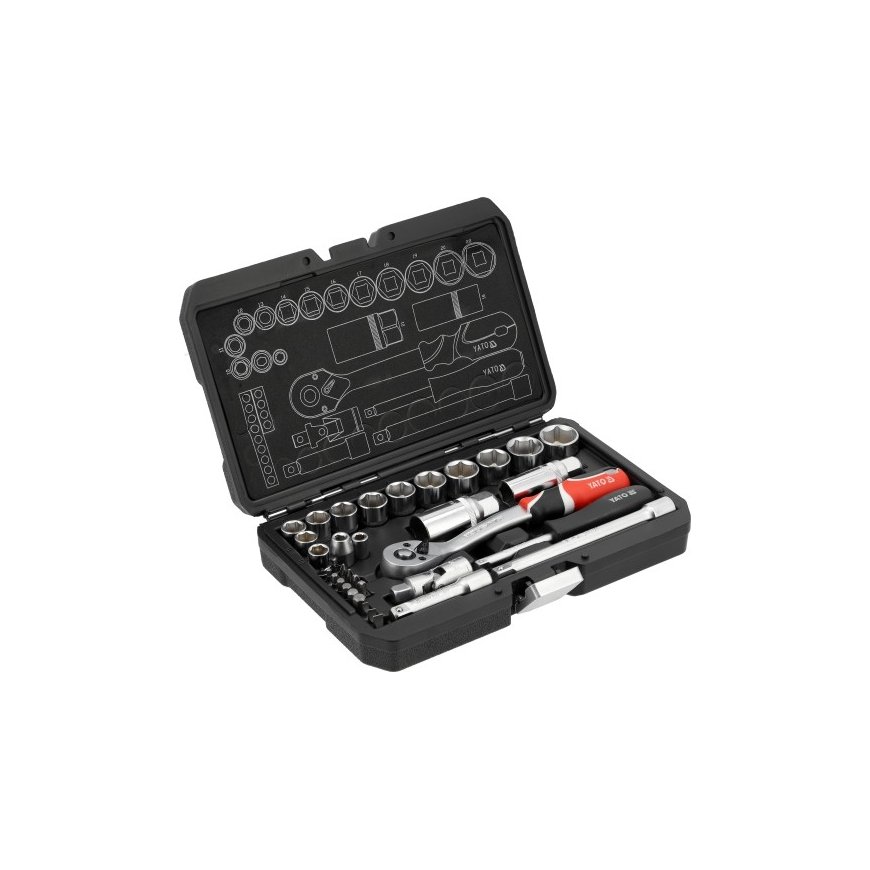 Toya Sa Poland Galvučių ir įrankių rinkinys – profesionalus, AS-Drive – 1/4" + 3/8", 34 vnt (YT-38700) – 2