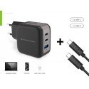 Conceptronic 3-Port 67W GaN USB PD Charger with USB-C Charging Cable, USB-C x 2, USB-A x 1, QC 3.0, 