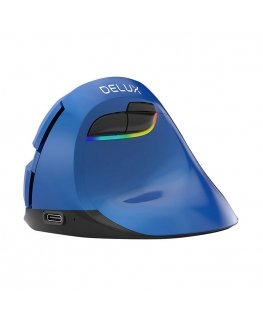Беспроводная мышь «Delux M618 MINI» вертикальная синего цвета.
