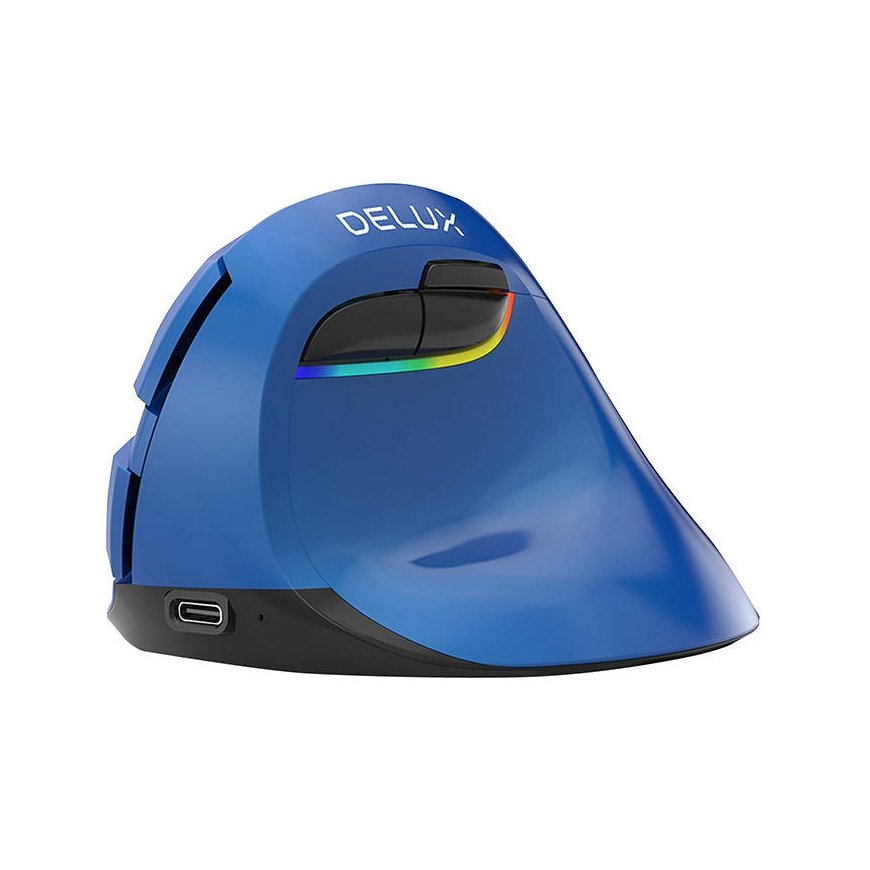 „Delux M618 MINI“ vertikali mėlynos spalvos belaidė pelė.
