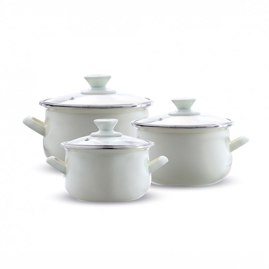6-piece enamel pot set 16/18/20 cm cream EMALIA OLKUSZ