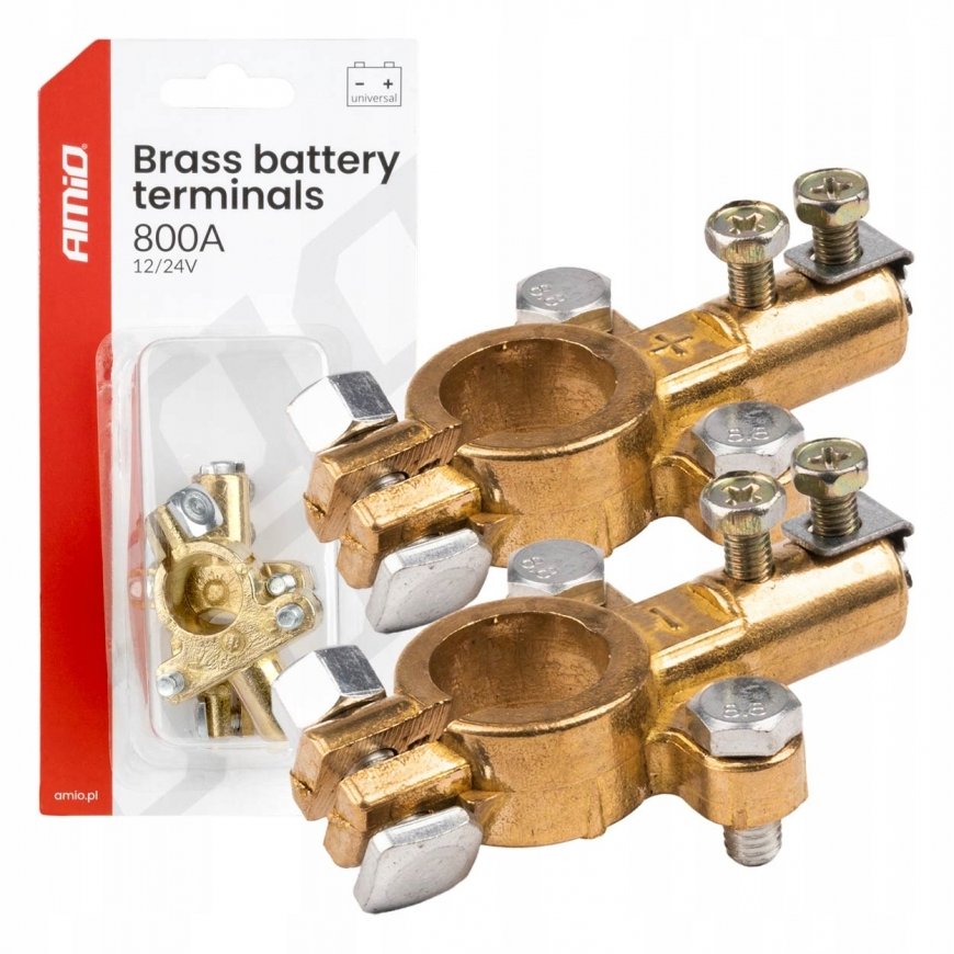 Akku liittimet, messinki, 800 A, 2 kpl, amio-04390