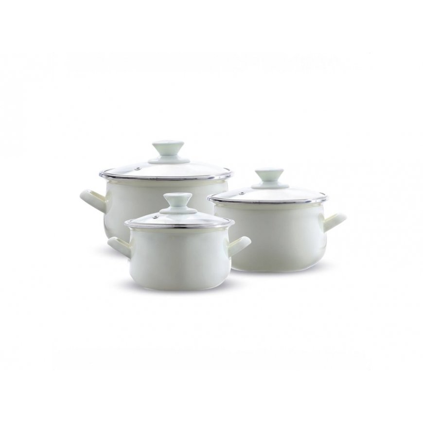6-piece enameled pot set 14/16/18 cm cream EMALIA OLKUSZ – 2