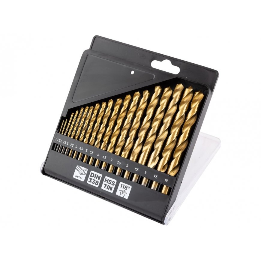 Graphite metalo grąžtai HSS TiN, 1 - 10 mm, 19 vnt. komplektas.