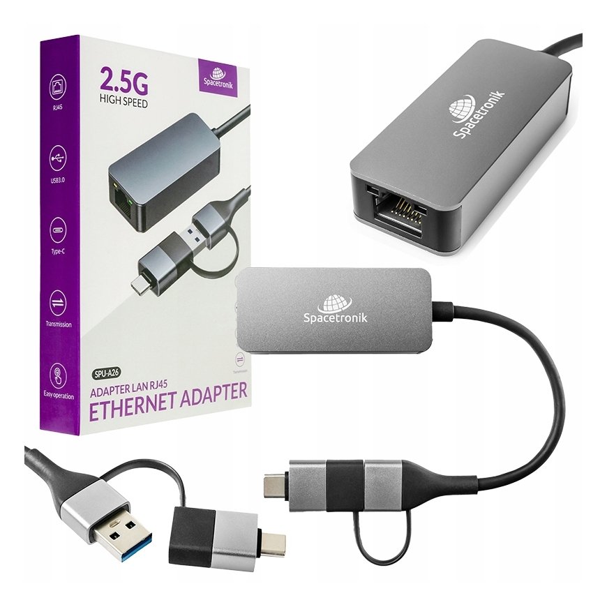 Spacetronik Karta LAN 2.5Gbps - USB-C USB 3.0 - RJ45-adapteri