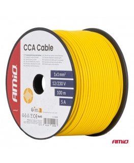 Yellow extension cable approximately 1x1mm2 100m 5a 12/230v amio-04448