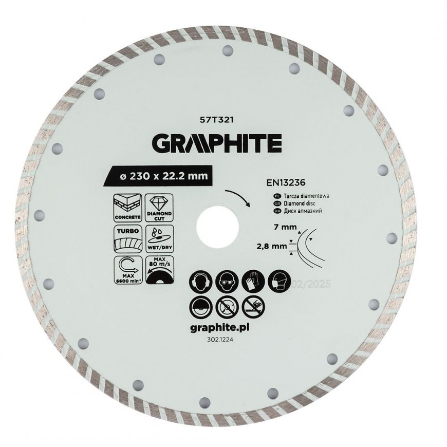 Graphite deimantinis turbo pjovimo diskas, 230 x 22,22 mm, sausam ir šlapiam apdirbimui – 2