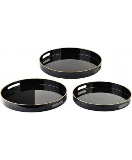 Mondex BLANCHE Black Set of 3 Decorative Round Trays 38x38x4cm/35x35x4cm/33x33x3.5cm