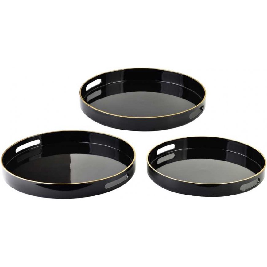 Mondex BLANCHE Black Set of 3 Decorative Round Trays 38x38x4cm/35x35x4cm/33x33x3.5cm
