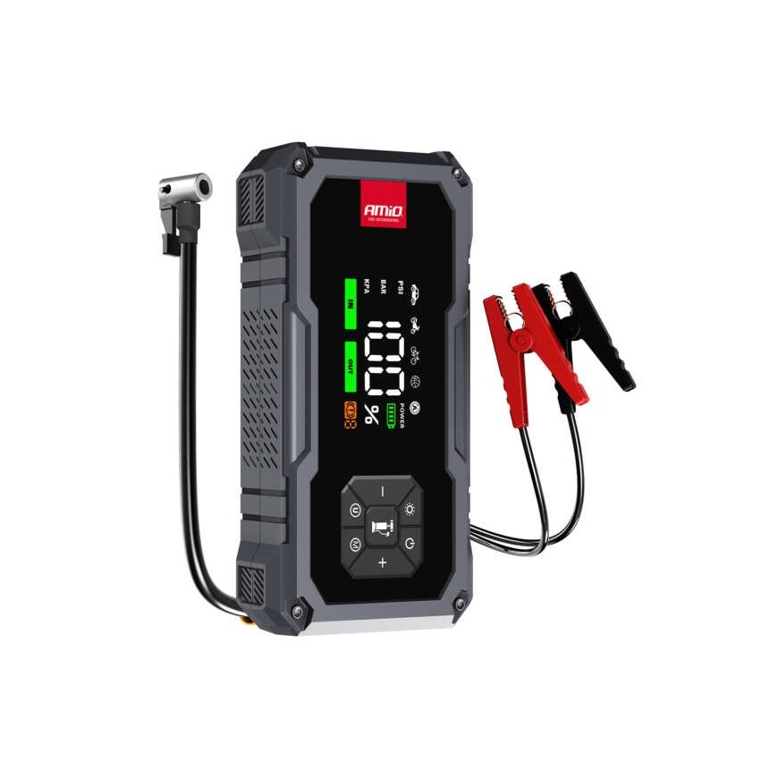 4-in-1 portable jump starter with compressor, LED flashlight, 12 V, 7.2 Ah, 600 A, amio-04674 – 2