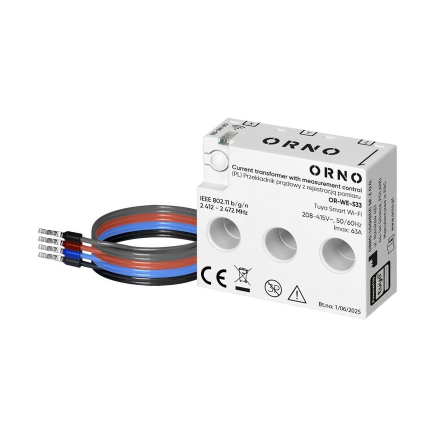Orno Trifāžu strāvas transformators ar mērījumu ierakstu, maks. 440 V / 63 A, „Tuya Smart Wi-Fi“ – 2
