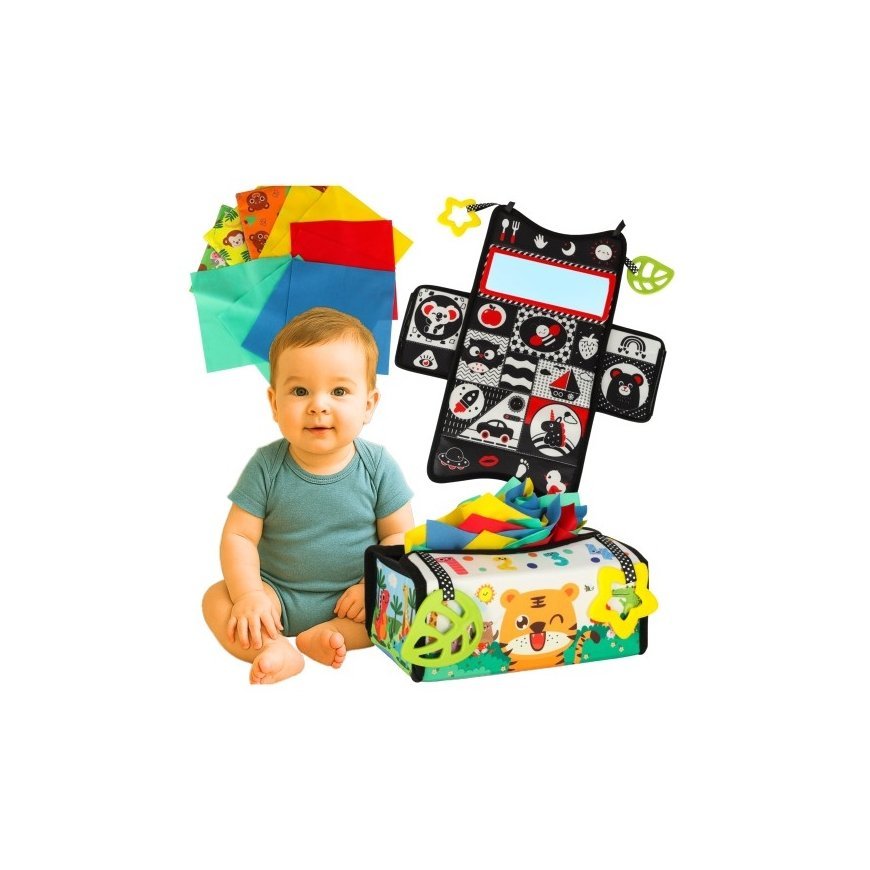 Montessori Sensory Toy "Chusteczek Box" with Mat 2in1 – 2