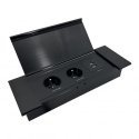 Orno Į stalviršį įleidžiamas baldų lizdas su plokščiu frezuotu kraštu, atlenkiamu dangteliu, USB įkrovikliu ir 1,5 m laidu, 2x2P