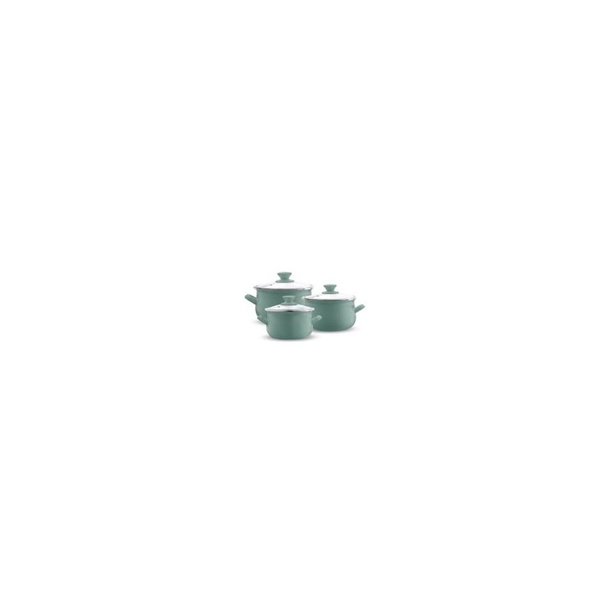 6-piece enameled pot set 16 / 18 / 20 cm sage EMALIA OLKUSZ