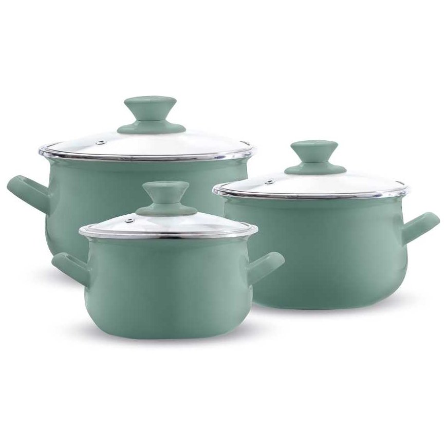 6-piece enameled pot set 16 / 18 / 20 cm sage EMALIA OLKUSZ – 2