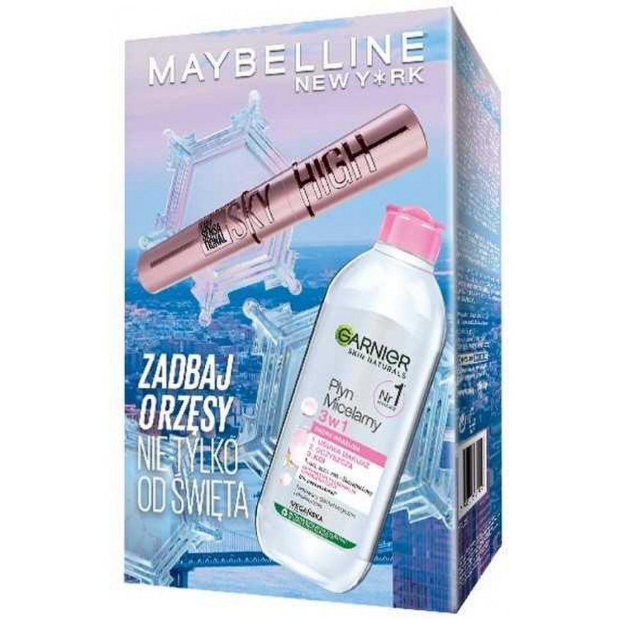 Maybelline Lash Sensational Sky High -ripsiväri sarja Musta 7,2ml + Garnier micellar neste 3in1 400ml
