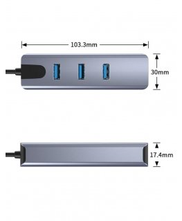 PremiumCord adapter USB-C Gigabit 10/100/1000Mbps + 3x USB3.2 pistik.