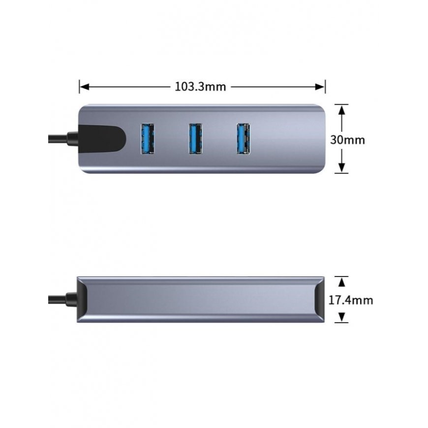 PremiumCord Adapteris USB-C uz Gigabit 10/100/1000Mbps + 3x USB3.2 savienotājs