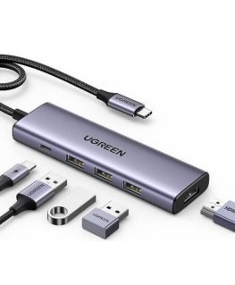 Ugreen 15596 док-станция для ноутбука Проводная USB 3.2 Gen 1 (3.1 Gen 1) Type-A + Type-C Алюминий