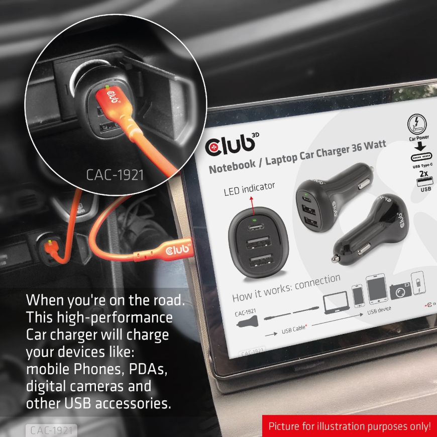 CLUB3D USB KFZ-Ladegerät 1xUSB C 2xUSB A 36W 12/24V retail – 4