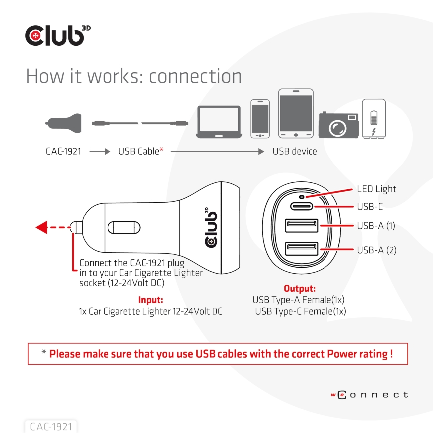 CLUB3D USB KFZ-Ladegerät 1xUSB C 2xUSB A 36W 12/24V retail – 5