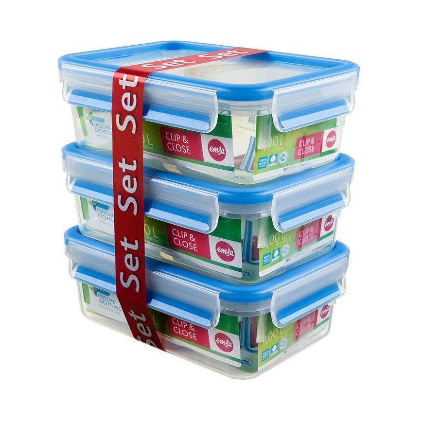 EMSA 508558 food storage container Rectangular Box 1 L Blue, Transparent 3 pc(s)