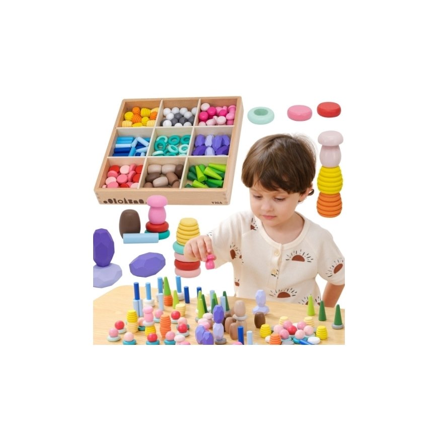 Viga Toys VIGA Educational Wooden Blocks Montessori Puzzle 58 pcs – 2