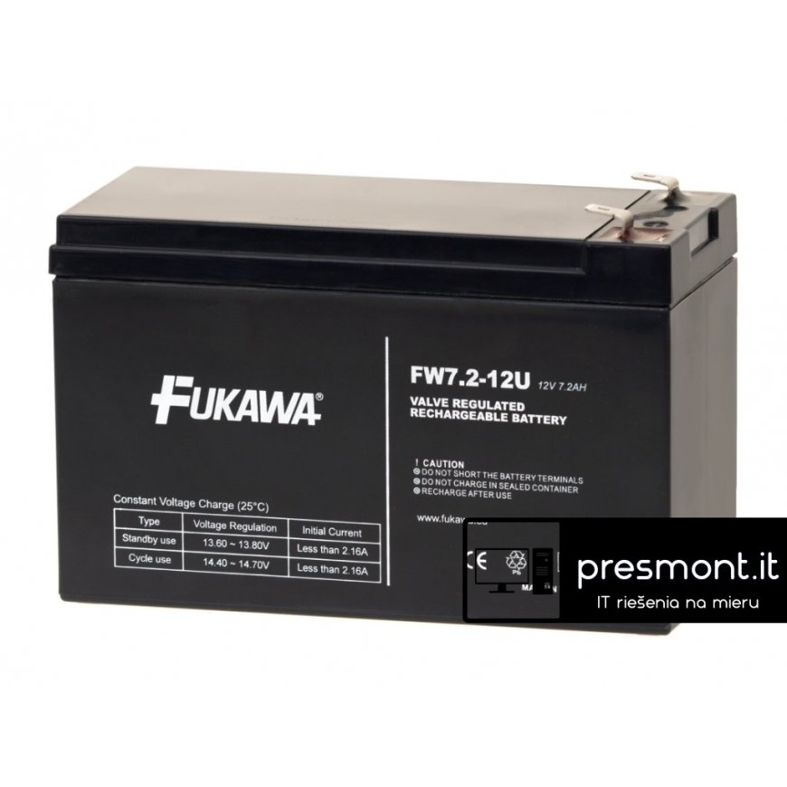 Akku - FUKAWA FW 7,2-12 F2U (12V/7,2 Ah - Faston 250), liitäntä - 6,3 mm, käyttöikä 5 vuotta – 2