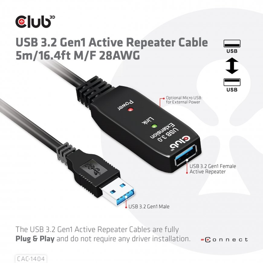 CLUB3D CAC-1404 USB-kaabel USB 3.2 Gen 1 (3.1 Gen 1) 5 m USB A Must – 3