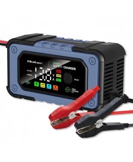 Qoltec Inteliģents mikroprocesoru lādētājs 12V 24V 25A | Prostownik ar remontēšanas funkciju AGM GEL SLA akumulatoriem | LCD
